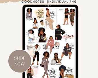 Black Girl Boss Lady Digital Stickers: Planner Bundle (Goodnotes) , digital planner black girl