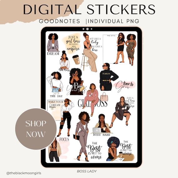 Black Girl Boss Lady Digital Stickers: Planner Bundle (Goodnotes)