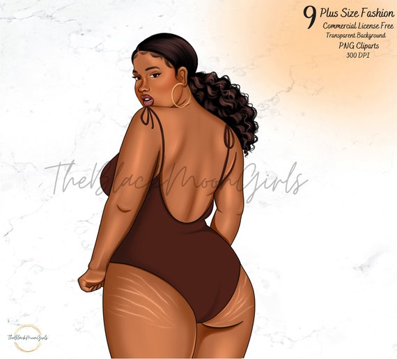 Black Girl Clipart, Curvy Girl Clipart, Black Woman Plus Size Clipart,  African American Fashion Clipart, Plus Size Girl Clipart for Sticker 