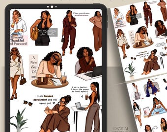 Black Girl Boss Lady Digital Stickers: Planner Bundle (Goodnotes) , digital planner black girl