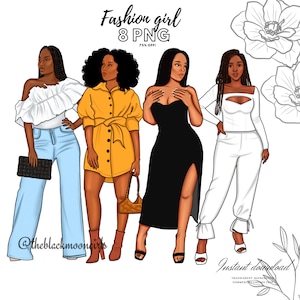 Black Girl clipart Fashion Girls, Black Girls Magic Clipart, Black Women Clipart, Black Girls PNG, Black Girl Sticker/Planner/Journal/Print
