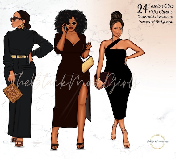 Black Girl Fashion Clipart: PNG Stickers for Planner/Journal (Digital Download)