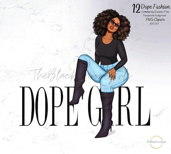 Cool Black Girl Clipart, Cool Fashion Girl Clipart, Dope Black Girl Clipart, Black Girl Clipart for Planner/Sticker, Black Woman Clipart