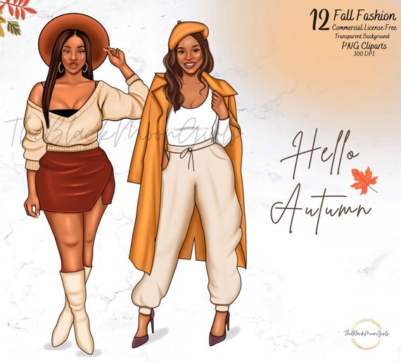 Fall Fashion Clipart: Black Women PNG Stickers (Digital Download)