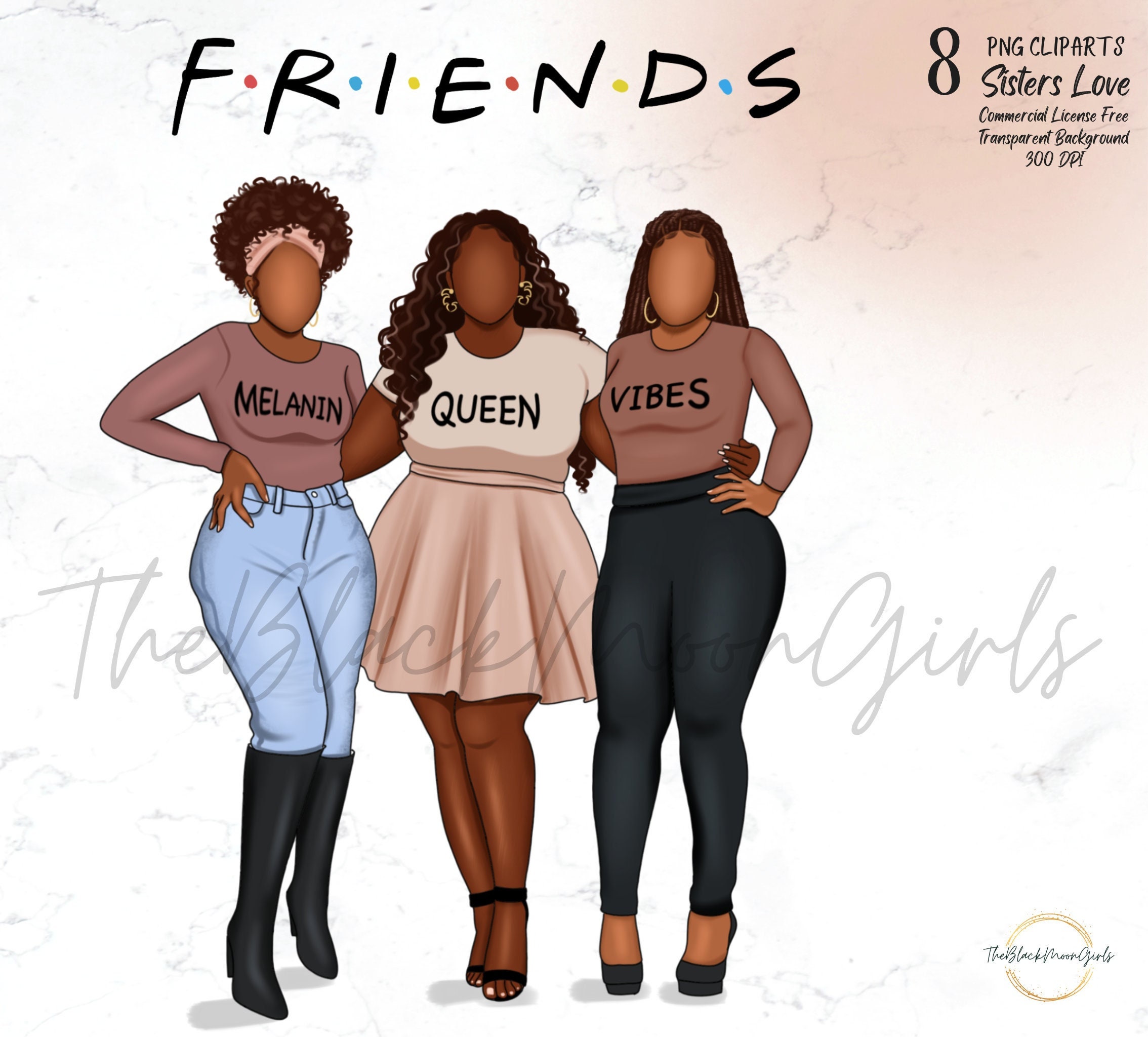 Women in Different Body Shapes Clipart, Curvy Girl Clipart, Black Women  Clipart, African American Fitness Clipart 