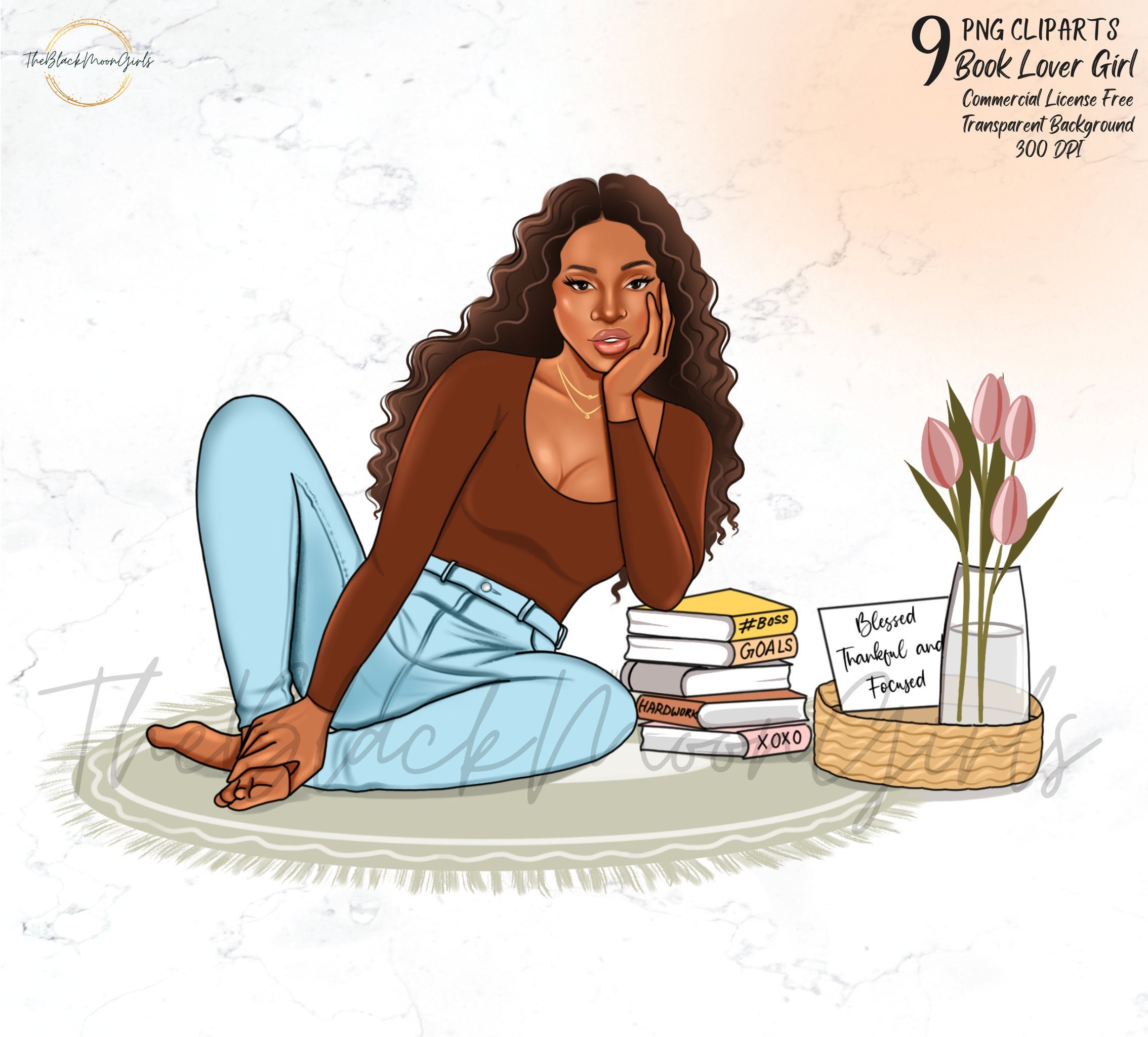 Black Girl Motivation Clipart, Book Lover clipart, African American Girl Clipart, GirlBoss Clipart, Black Woman Clipart/Sticker for Journal