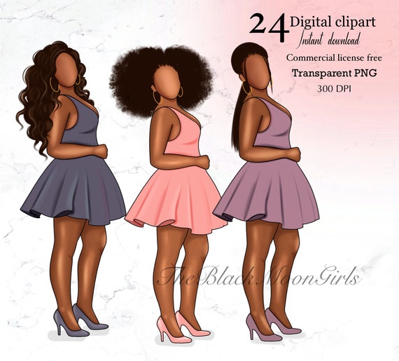 Black Girl Clipart, Curvy Girl Clipart, Black Woman Plus Size