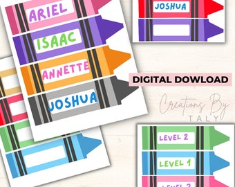 Locker Name Tags Crayons color name tags Classroom tags, printable labels, modern classroom tags, colorful classroom tags