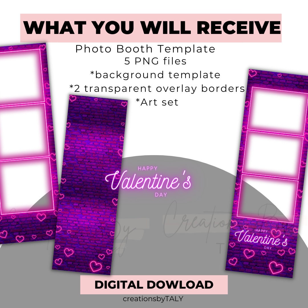 Heart Photo Booth Example Valentine's Photo Booth Template, Neon Valentine's Day Photo Booth ...