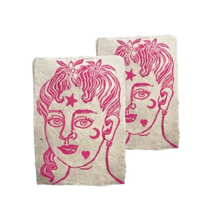 Coquette With Beauty Patches, Original Linocut Print, 18th Century Style, 5x7