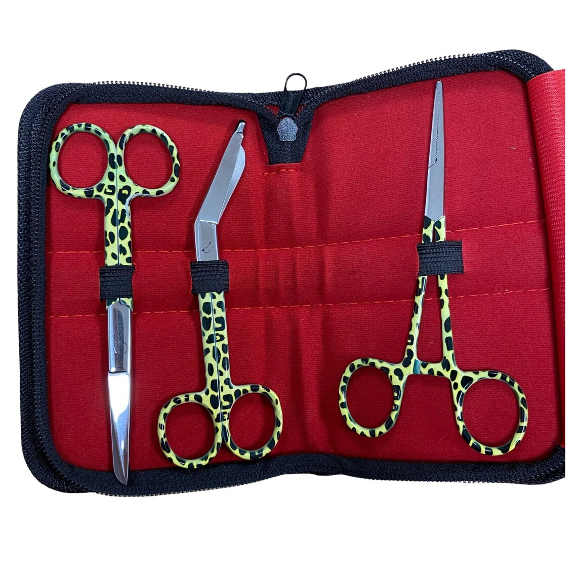 Set of Three Nurse Scissors, Bandage Scissors & Forceps Animal Print