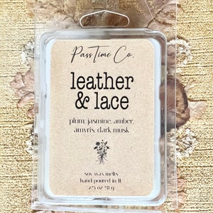 LEATHER AND LACE | anthropologie type | Soy wax melts | plum jasmine amber musk | premium soy wax melts | phthalate free wax melts
