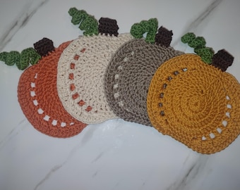 Crochet Pumpkin Coasters | Fall Drink Coasters | Handmade Autumn Home Décor