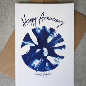 Happy Anniversary Cyanotype Feathers Card