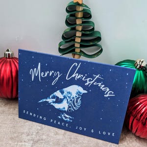 Biglietto di auguri natalizio per beneficenza con pettirosso - Wild Oxfordshire - Design cianotipico - Buon Natale! Invio di pace, gioia e amore