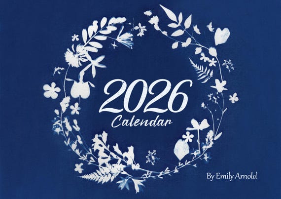 2026 Cyanotype Wall Calendar • 12-Month Layout with A4 Fine Art Prints • Unique Botanical Blueprints