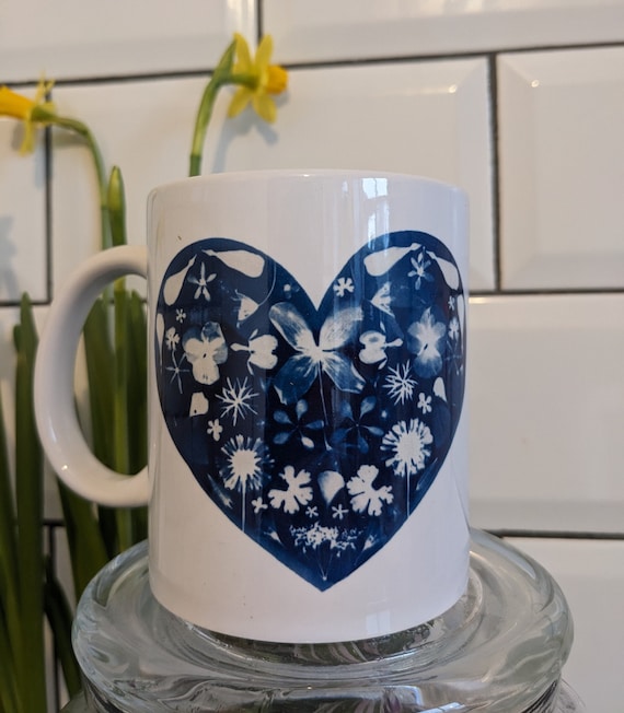 Floral Heart Cyanotype Mug | 11oz ceramic mug