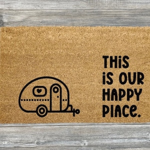 This Is Our Happy Place camping doormat, Welcome mat, custom doormat, outdoor rug, front porch decor