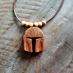 Hand Carved Mandolorian Helmet Necklace Pendant
