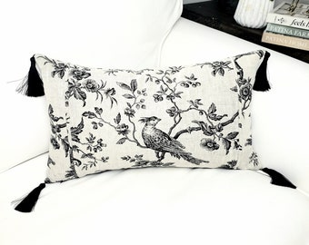 Black and Beige French Country Toile Lumbar Pillow Cover