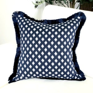 Blue and white Hamptons style pillow cover. Luxury Navy and white accent pillow case.