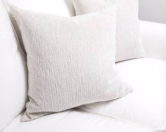 Neutral, Tan& White Square Pillow case. Chair and couch throw cushion. Soft white fuzzy cusion cover. Velvet white and beige throw pillow