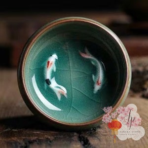 Koi Fisch Keramik japanische Teetasse [handgemacht] - 4 designs -