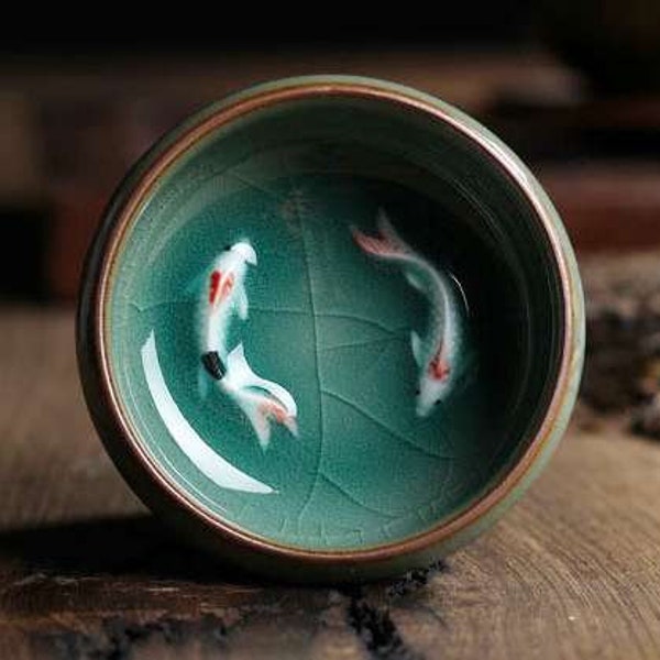 Tasse à thé japonaise en céramique poisson koi [Fait main] - 4 modèles -