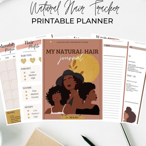 Mein Naturhaar Journal| Afro Haar Tracker, druckbarer natürlicher Haarplaner, minimale natürliche Haarpflege.