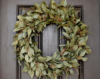 Seeded Eucalyptus Wreath for Front Door, Everyday Greenery Eucalyptus Wreath, Year Round Greenery Wreath, Fall Wreath for Front Door