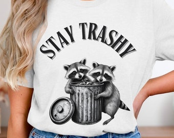 Vintage 90s Funny Racoon Shirt, Stay Trashy Tee, Retro Y2k Boho Aesthetic, Cute T Shirt, Cottagecore, T-Shirts, Oversized Raccoon Tee