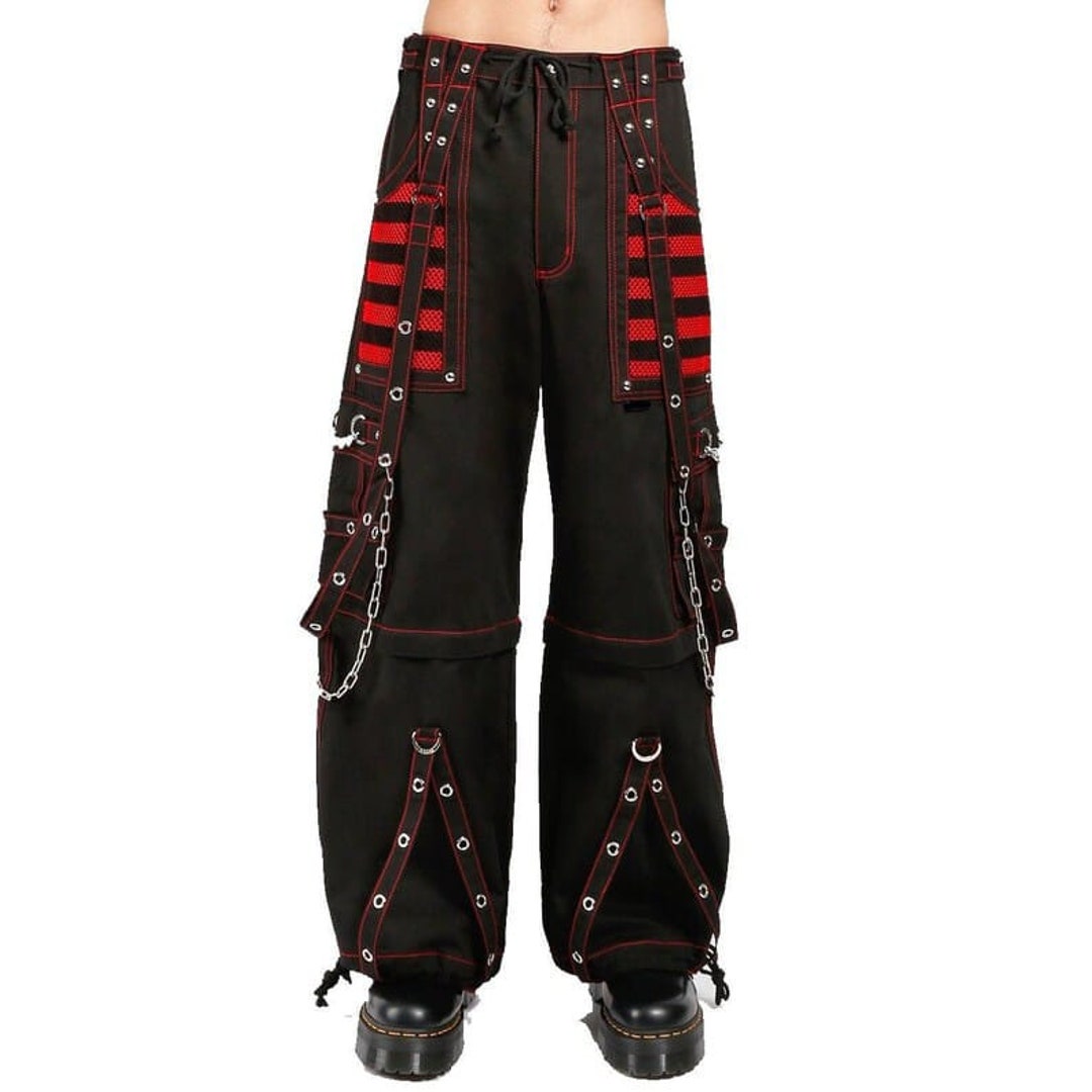 Men's Handmade Electro Bondage Rave Gothic Cyber Chain Gothic Jeans Punk Rock Black/Yellow Pant's