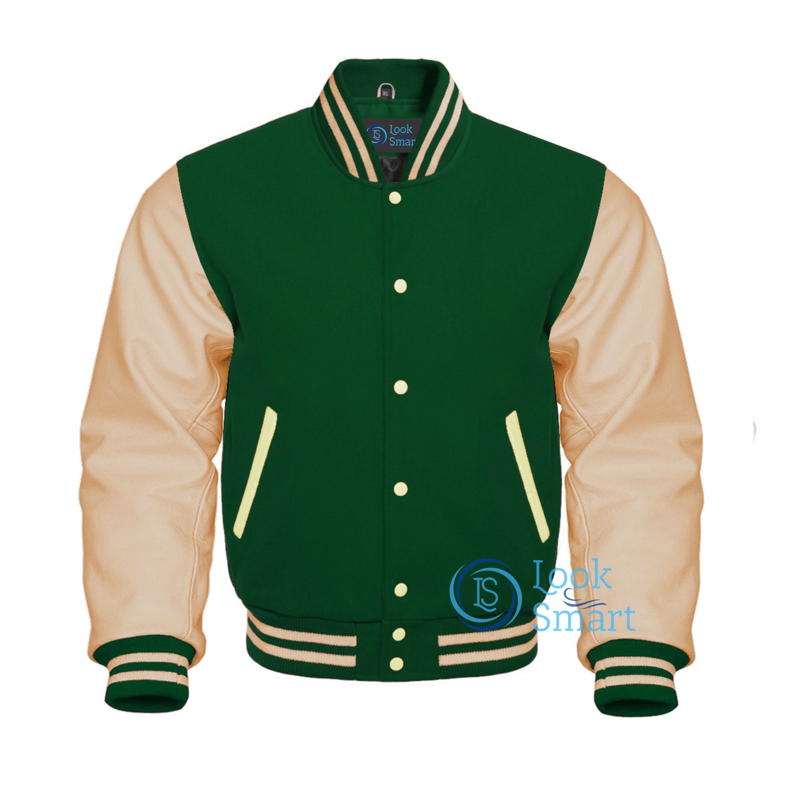 Custom Varsity Letterman Lacrosse School Jacket Cream Leather