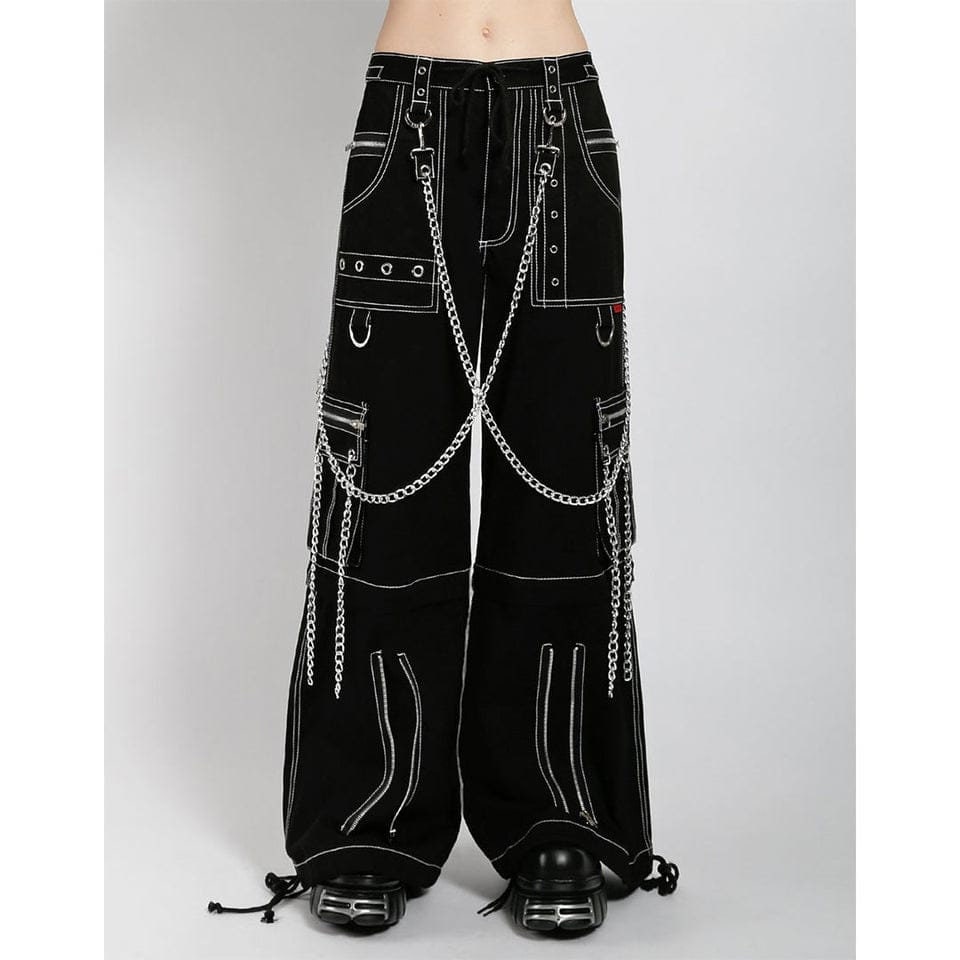 Men's Gothic Threads Reflective Pant Black Punk Buckle Zips Chain Strap  Punk Trousers With Understated Gothic Pants Hi-405-gt 