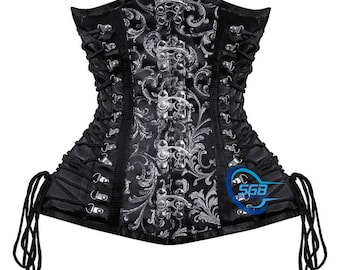 Handmade Women Black Brocade Satin Underbust Corsets Steel Boned Waist Trainer NA-64 Steampunk corset with buckles