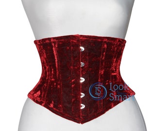 Handmade Christmas corsets bustiers Red Velvet Underbust Steel Boned Waist Trainer NA-01RV