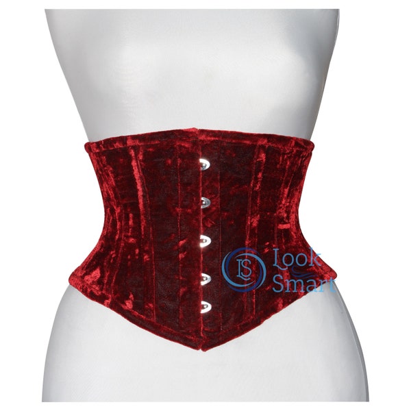 Handgemachte Weihnachten Korsetts Bustiers Red Velvet Underbust Steel Boned Waist Trainer NA-01RV