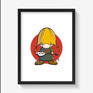 Larkin Poe Gnome, Cartoon Wall Art, Gnome Poster, Big Rectangle Printable, Digital Download Products, Downloadable Artwork Illustration