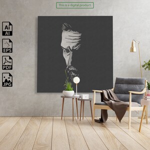 Peut inclure: Téléchargement numérique d'une silhouette noire et blanche d'un visage d'homme avec une barbe. L'image est de style minimaliste et conviendrait pour une photo de profil, un logo ou un élément de design.
