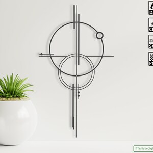 Puede incluir: Un diseño geométrico en blanco y negro con círculos y líneas superpuestos. El diseño está centrado en un fondo blanco.