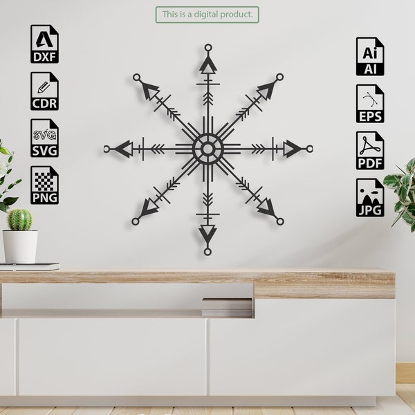 Sacred Geometry Arrow Snowflake Design DXF file for laser and plasma cut  -  Svg and Png files for prints - Ai and Cdr files for editing.