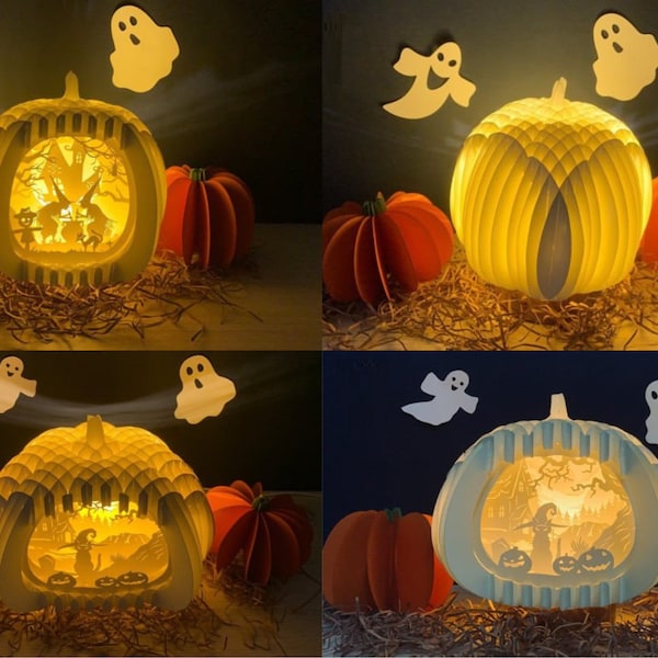 Diy 3 Pumpkin Lantern Template Bundle SVG PNG PDF - Halloween Lantern Template - Paper Cut - Light Box Svg - Diy Paper Lanterns - Fall Décor