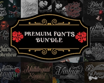 Ultimate Tattoo Fonts Bundle - 20 Premium Tattoo Fonts Bundle , Custom tatoos design, Logo Fonts, Black Letter Calligraphy