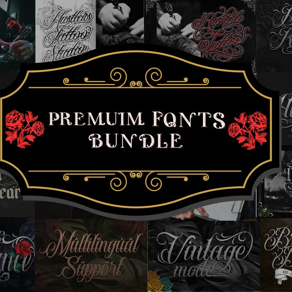 Ultimate Tattoo Fonts Bundle - 20 Premium Tattoo Fonts Bundle , Custom tatoos design, Logo Fonts, Black Letter Calligraphy