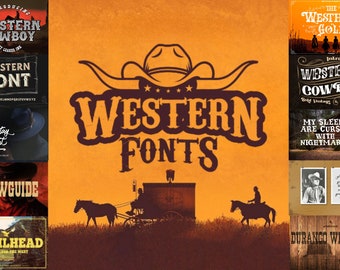 Western Font Bundle, Western Fonts Collection, Cowboy Font, Cowboy Font Silhouette, Cricut Font, Bundle Font, Cute Fonts, Instant Download