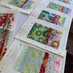 Kaffe Fassett fabric sample cards rare vintage patchwork quilt cottons, quilters’ collectible early original floral fabric prints for sewing