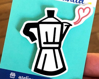 Coffee Lover Pin - Handcrafted Bialetti Moka Coffee Maker Accessory - Unique Gift Idea