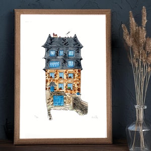 Saint-Malo - Impresión artística enmarcada | Ilustración Bretaña | Recuerdo de las murallas de Saint-Malo
