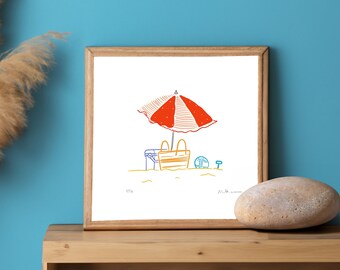 Beach Umbrella Painting - Coastal Home Decor - Relaxing Beach Art Print