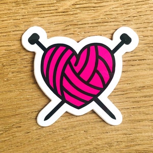 Autocollant coeur en laine, en vinyle - Cadeau tricoteuse - Accessoire tricot, couture
